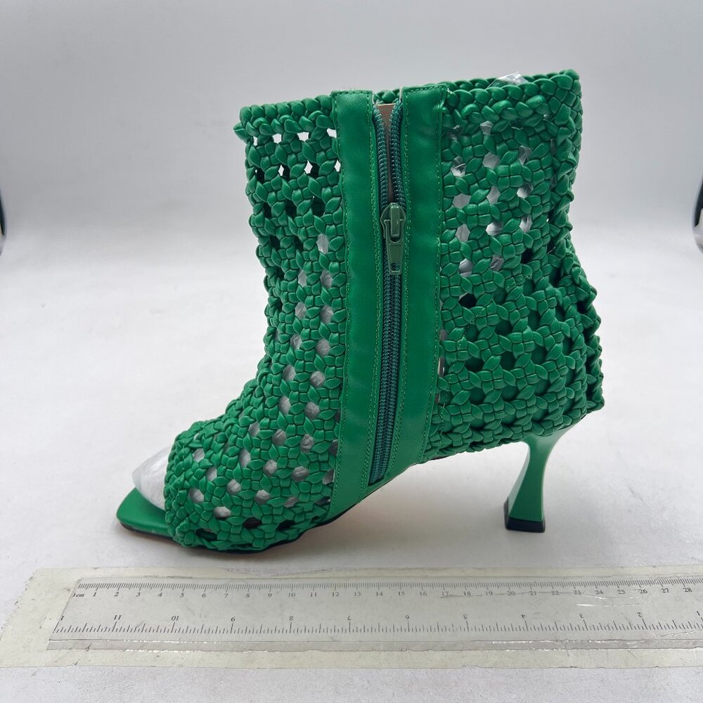 Green Chic Peep Toe Mid Heels Ankle Boots Classic Cutout Side Zippers Dress Shoe